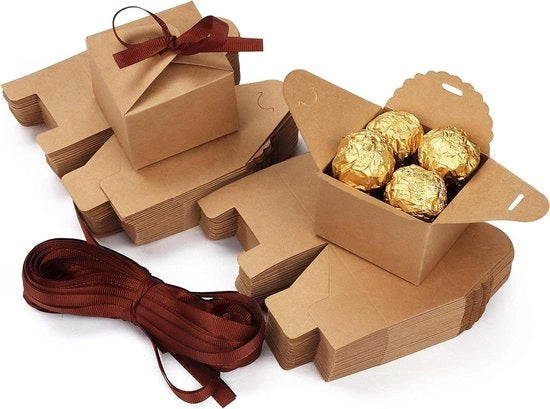 Regalo di Natale Decina - Miele - 60 pezzi - 6,5 x 6,5 x 4,5cm – Matrimonio, Compleanno, Festa - Casette per dolci – Anniversario, Sposata/Baby shower