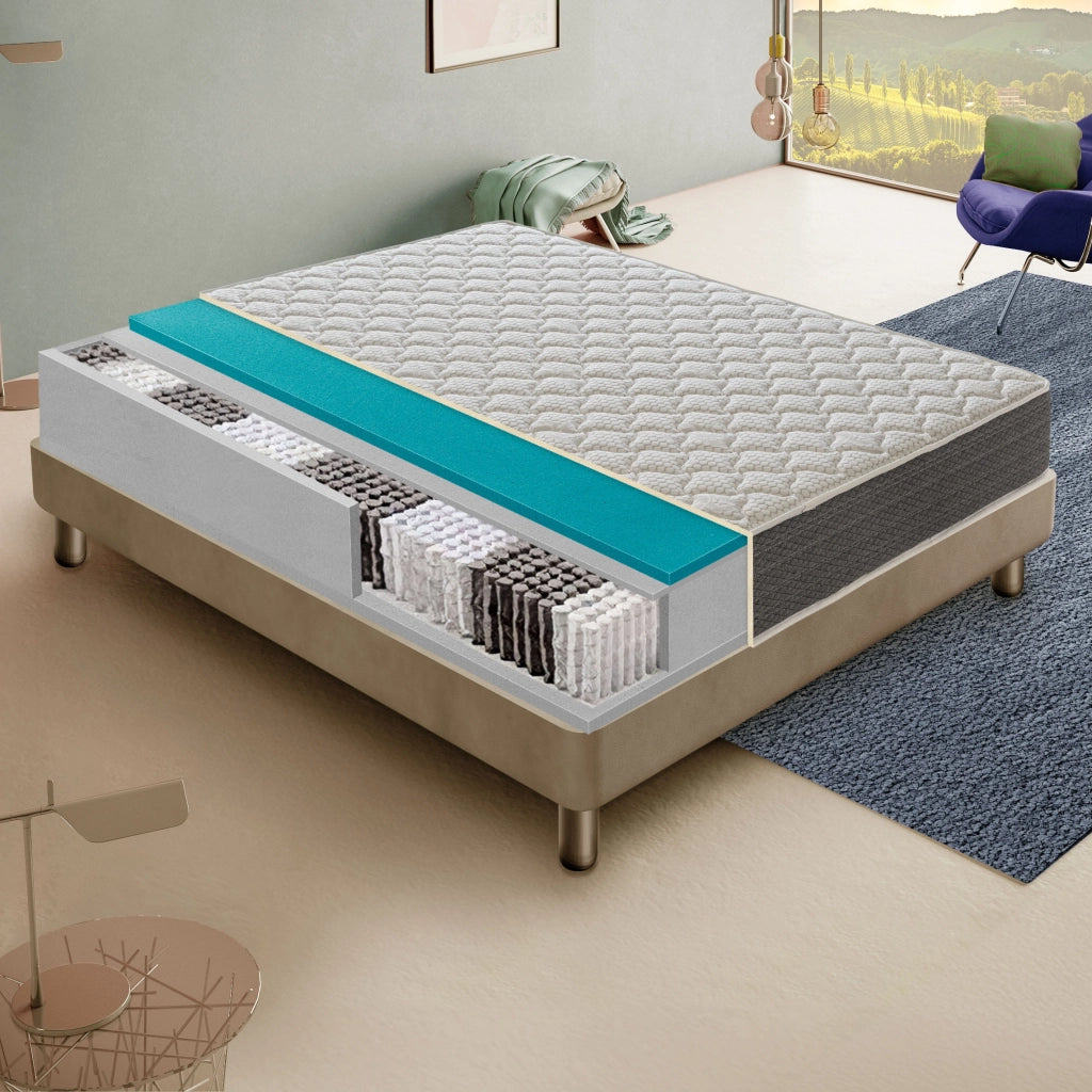 Materasso Matrimoniale 160x190 Molle insacchettate e Memory Foam - Altezza 30 - 4 cm memory Foam