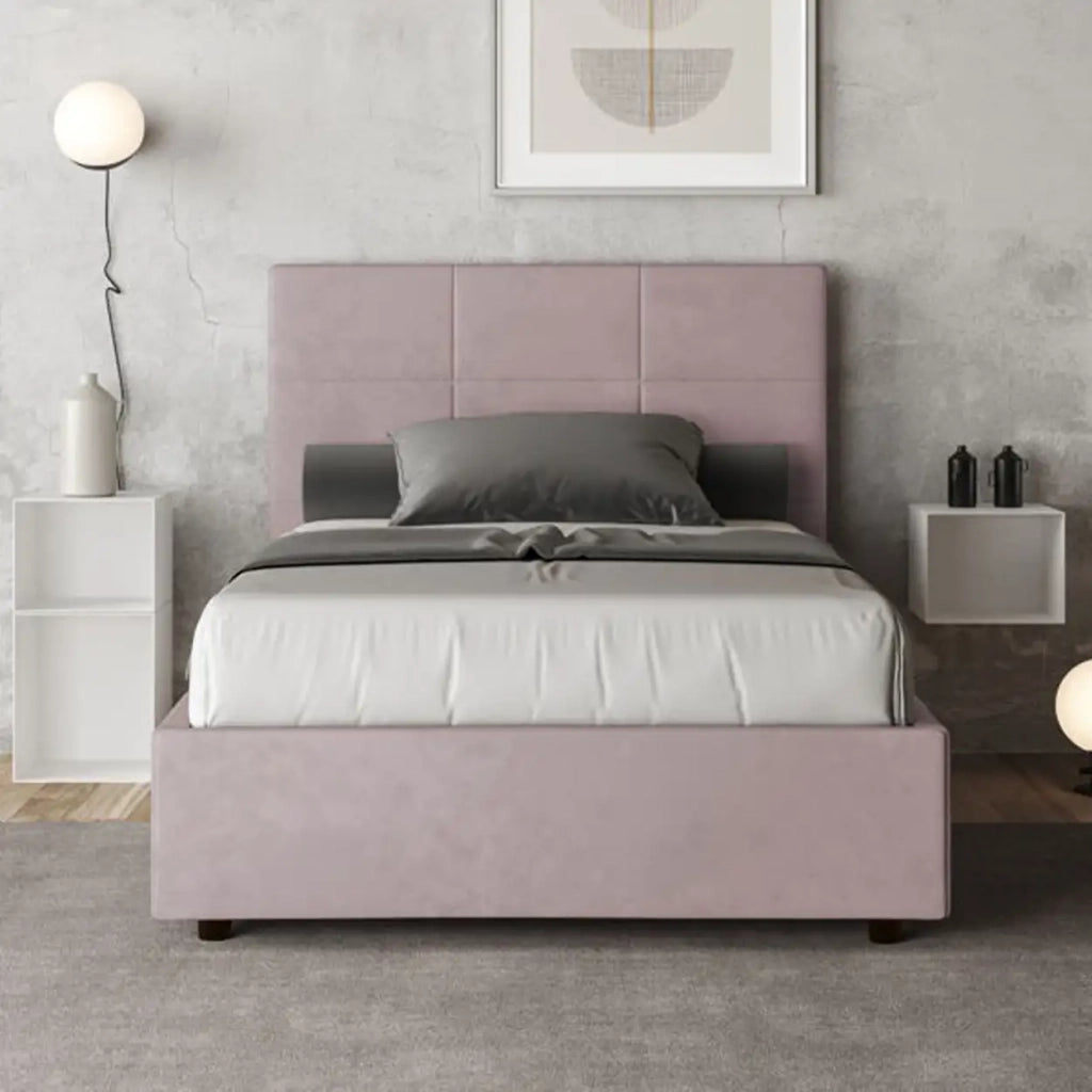 Letto una piazza e mezza con rete imbottito 120x200 microfibra glicine Mika