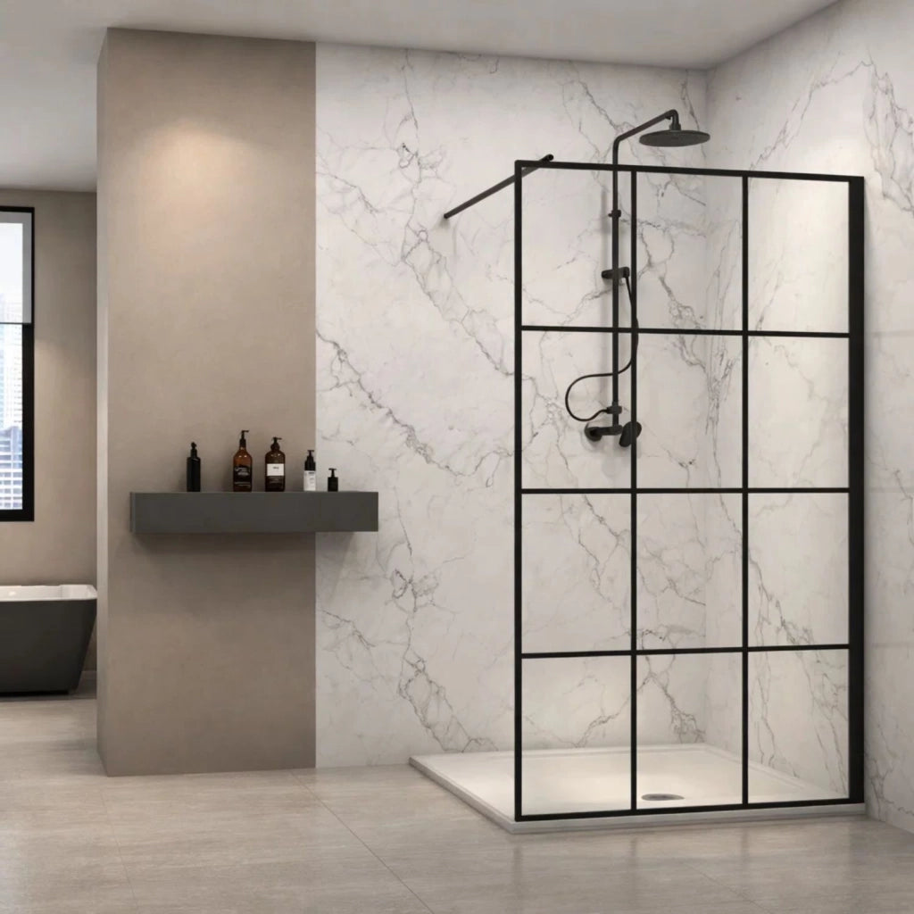 Parete doccia walk-in in cristallo temprato con profilo nero cristallo 8 mm *** misure 157-159xh200 cm, confezione 1
