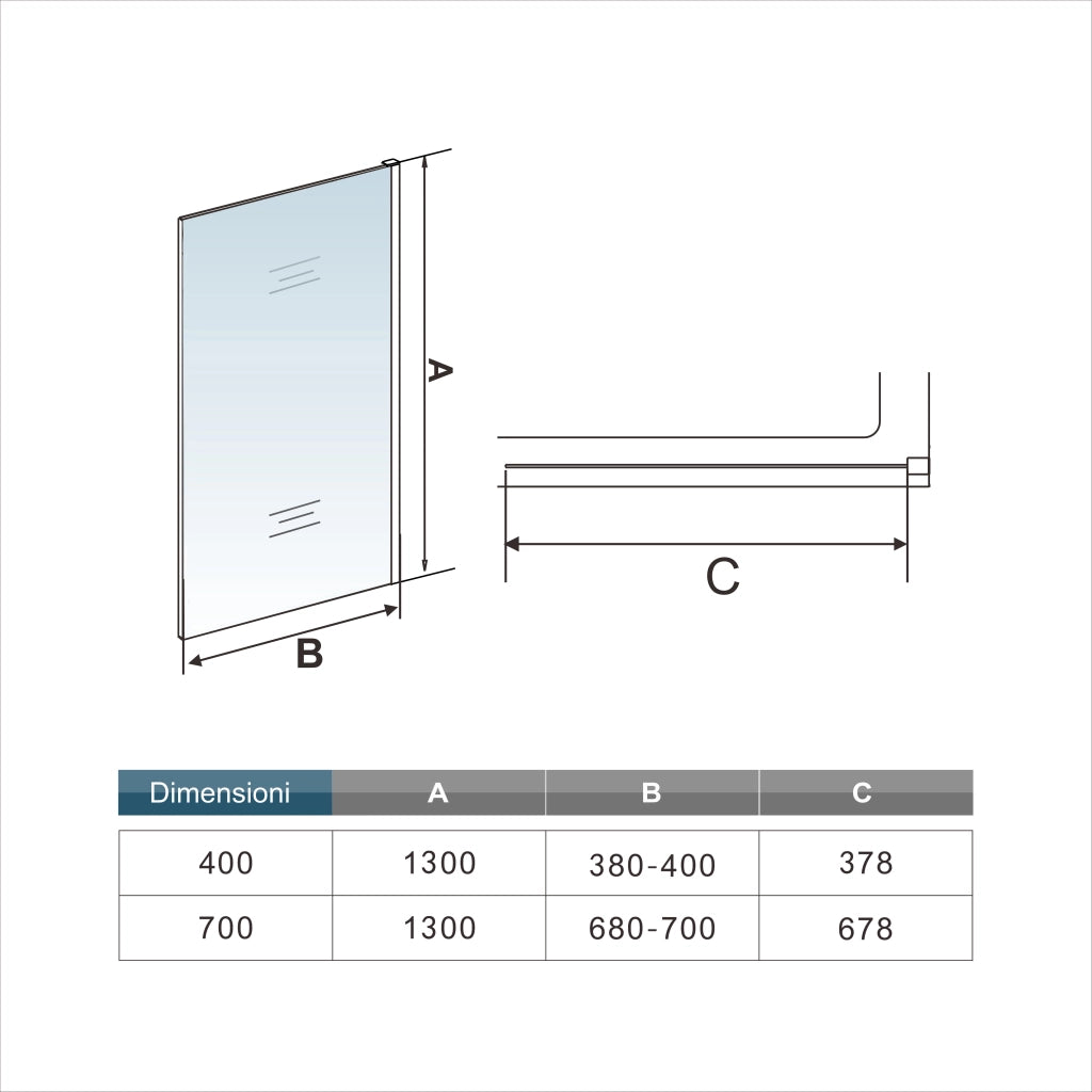 Parete Doccia Per Vasca 70x130 cm Sopravasca Walk in Vetro Temperato 5 mm Trasparente Anticalcare Telaio Nero Opaco