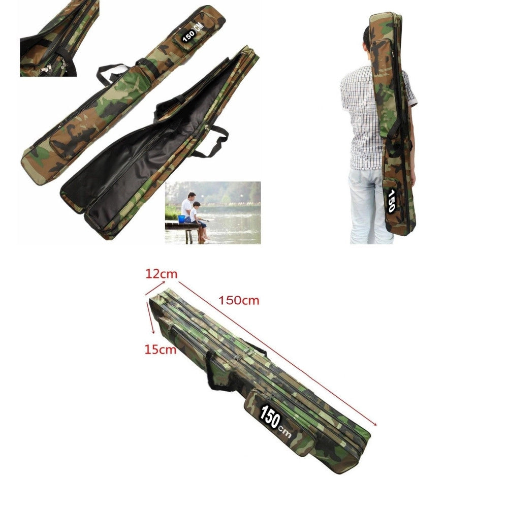 Trade Shop - Borsa Fodero Custodia Porta Canne Da Pesca 150cm Con 2 Scomparti Zip Pieghevole -
