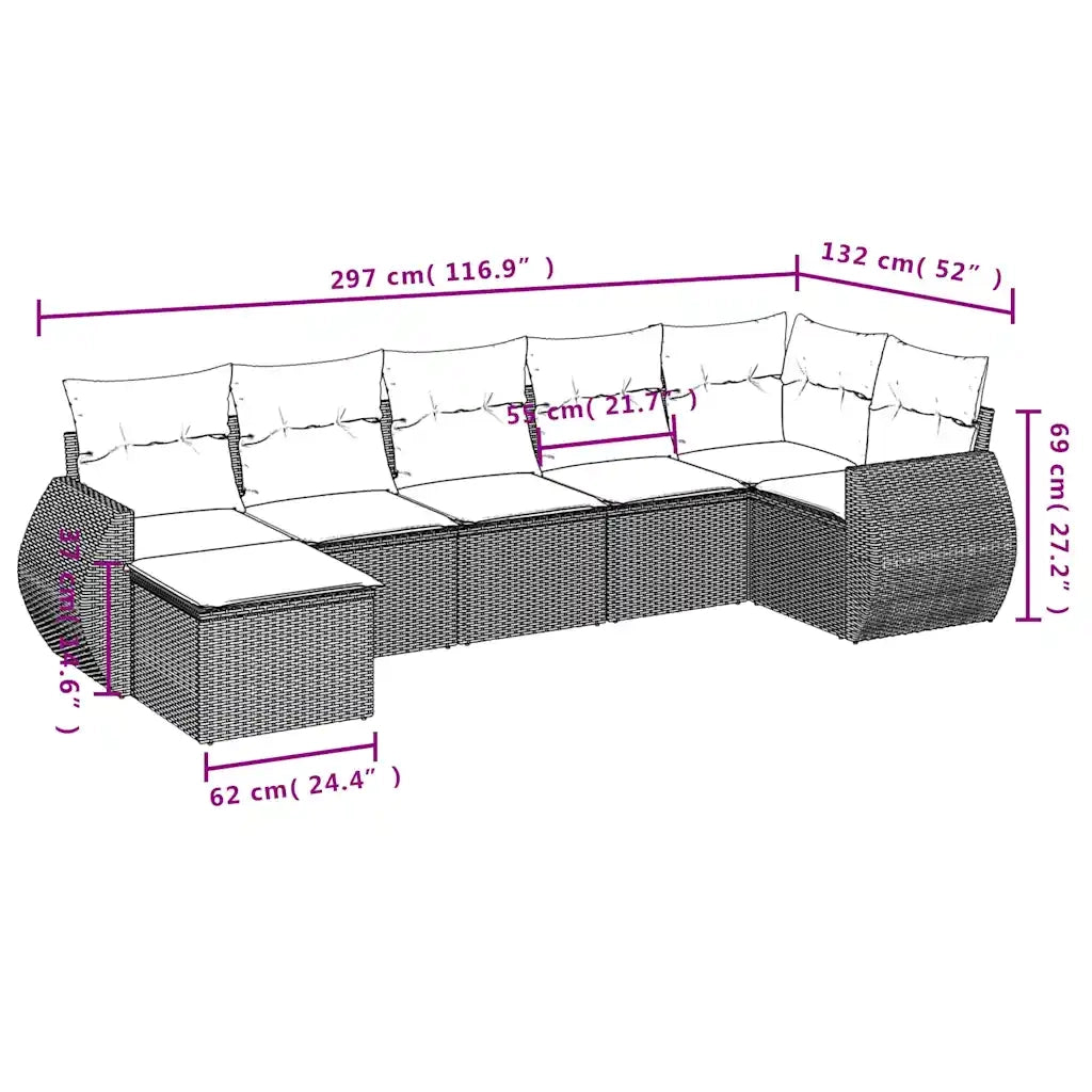 Set Divani da Giardino 7 pz con Cuscini Marrone in Polyrattan 3221682