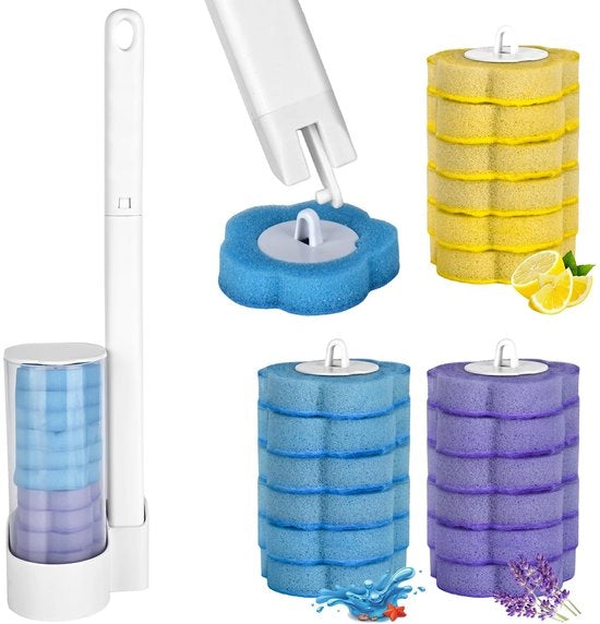 Kit di pulizia del water con 18 gettoni di pulizia, sistema di pulizia del water con testine di pulizia da gettoni, set di spazzole per water da parete