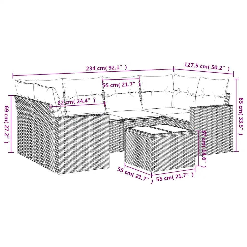 Set Divano da Giardino 7pz con Cuscini Marrone in Polyrattan 3251060