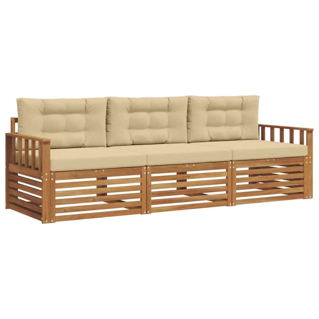 Set di divani da esterno con cuscino 3 pcs Naturale e Beige 3372933