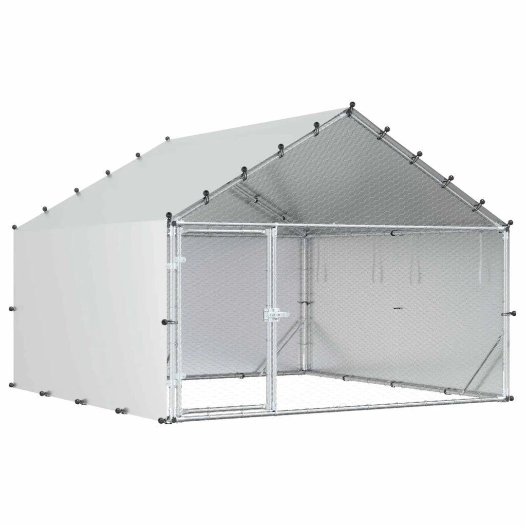Pollaio con tetto Argento 200 x 200 x 150 cm Acciaio zincato 42042520