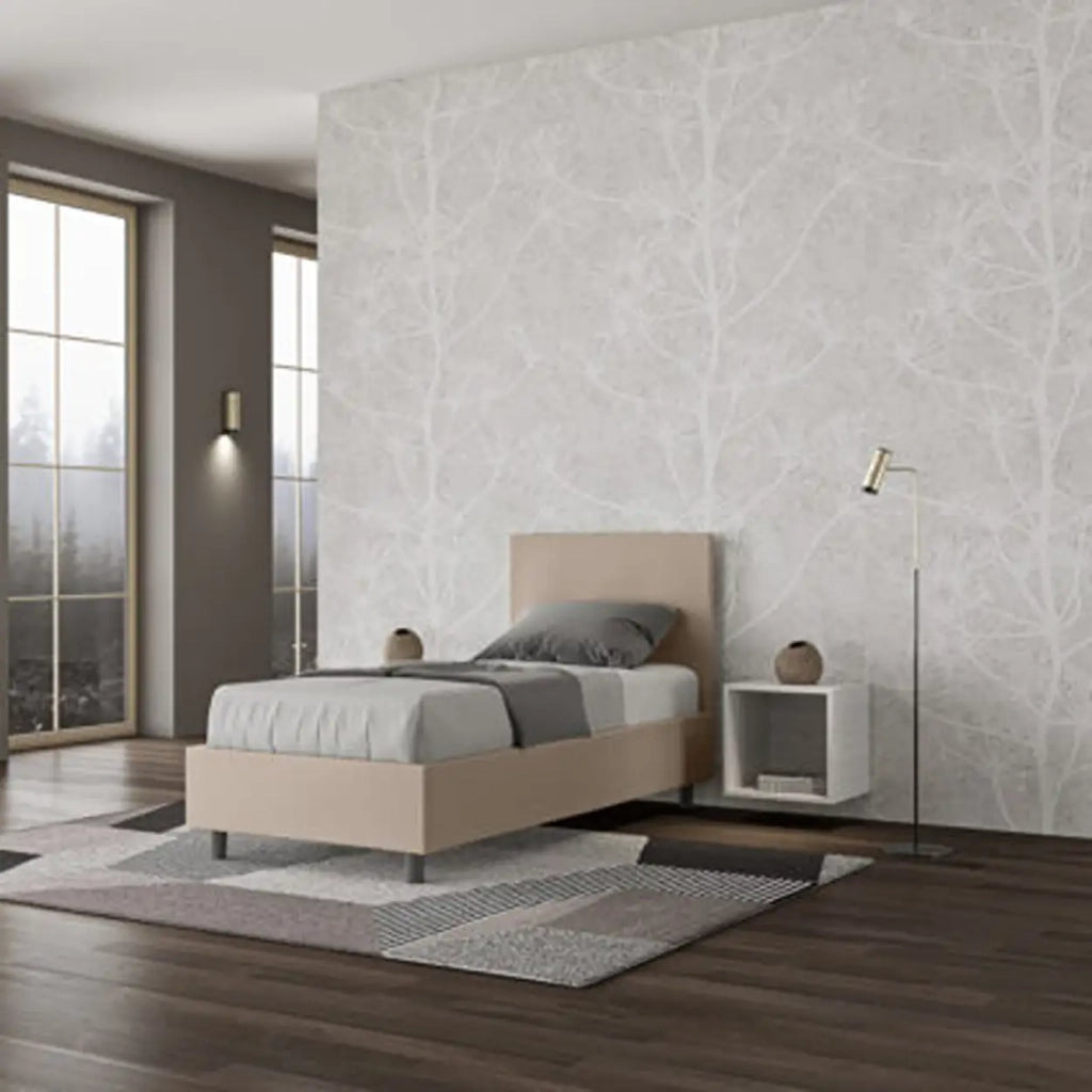 Letto singolo con rete imbottito 80x190 similpelle tortora Adele