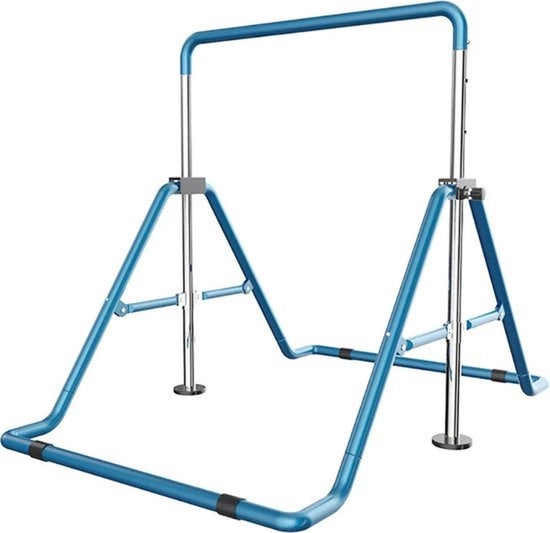 Attrezzo per Equilibrio per Bambini - Barra per Salto per Casa - Esercizio - Ginnastica - Ripiegabile - Interno e Esterno - Regolabile in Altezza - Ragazzi e Ragazze - Blu