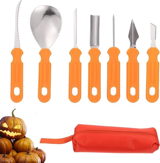Set di taglieri per zucche da Halloween - 7 pezzi di acciaio inossidabile - set di taglieri per zucche con tasca di conservazione - strumenti per tagliare le zucche - decorazione da Halloween - strumenti per DIY - per adulti - per bambini.