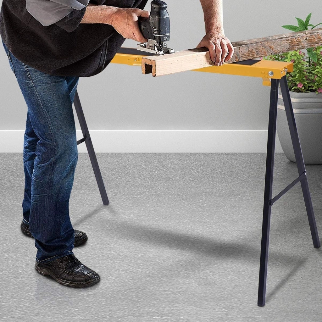 Set di 2 cavalletti pieghevoli in metallo per segare Cavalletto da lavoro portatile carico 275 kg-Tavoli da lavoro