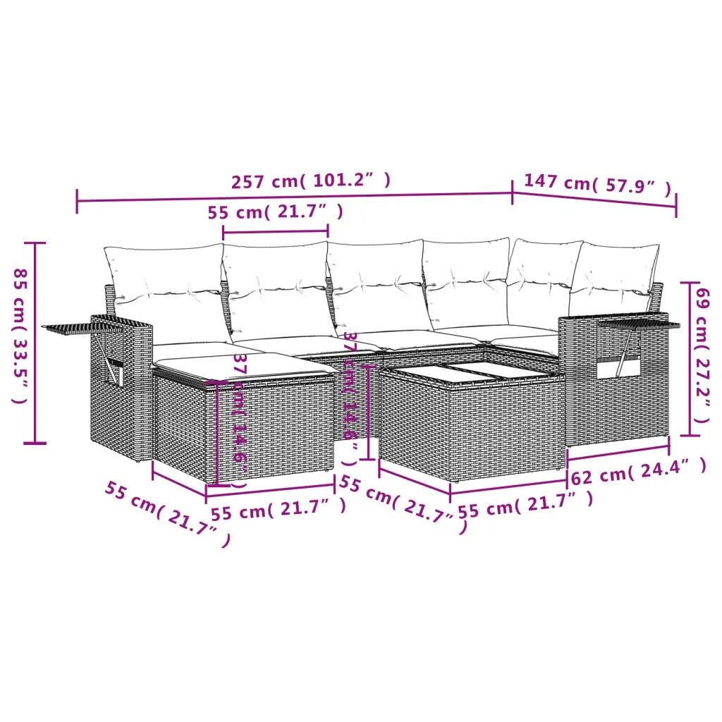 Set Divani da Giardino con Cuscini 7pz Nero Polyrattan