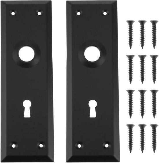 Copertura per Insteekslot - Matto Nero - Piastra per Maniglia - Adatto alle Porte in Legno - 180 x 58mm
