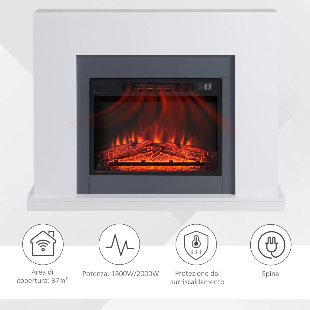 Easycomfort Camino Elettrico a Parete con LED Effetto Fiamma e Timer, Copertura 37m², 2000W - Bianco