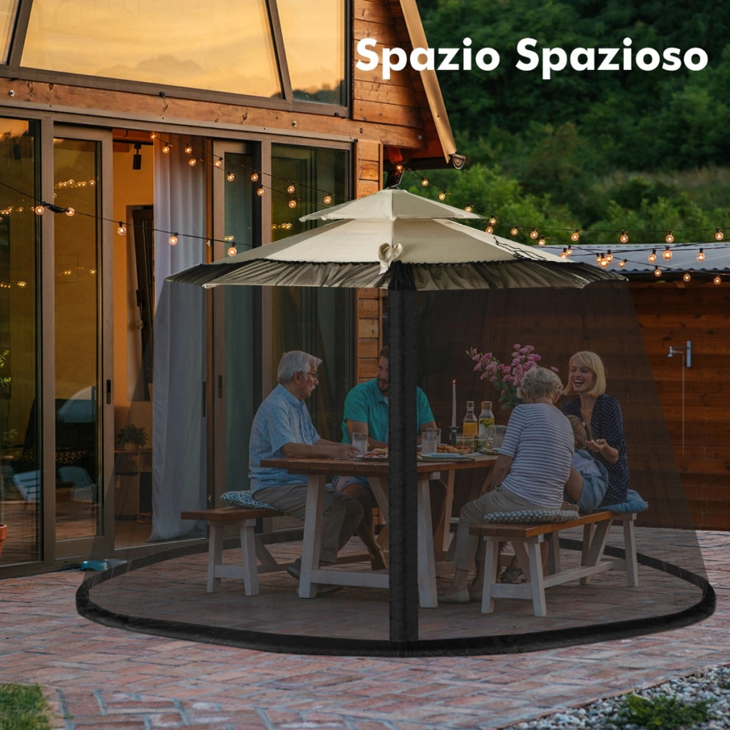 Zanzariera per ombrellone con 2 porte a doppia cerniera, Rete per ombrellone da patio con base riempibile Nero-Ombrelloni e accessori