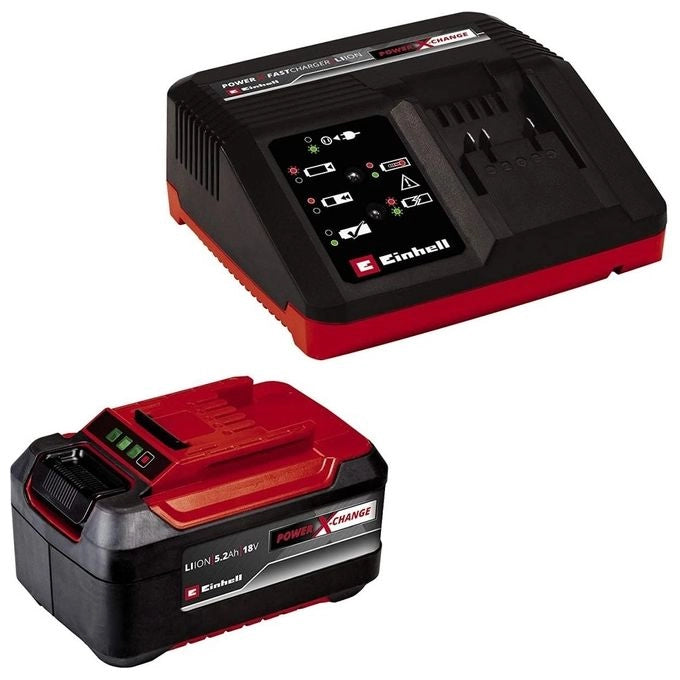 Einhell 4512114 Power X-Change Starter Kit Batteria 18V 5.2 Ah Litio e Caricabatteria Rapido 4A colore Nero Rosso