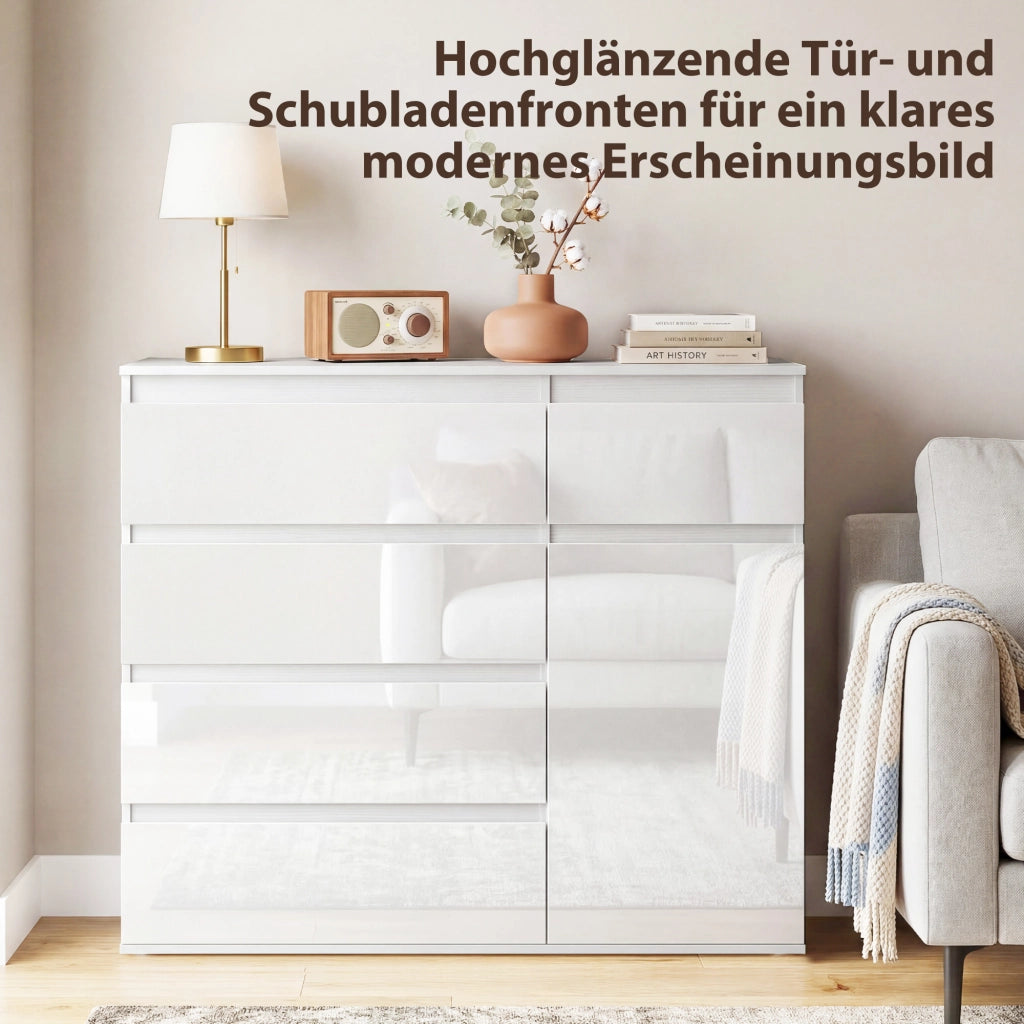Sideboard con 5 cassetti e scaffale regolabile ¨C Minimal ¨C bianco lucido