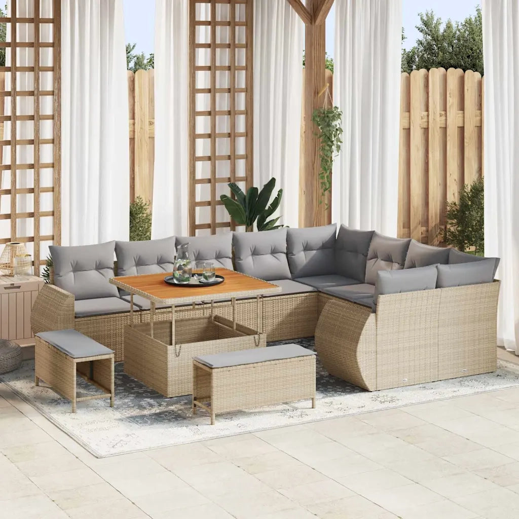 Set Divano da Giardino con cuscino 12 pcs Beige e Grigio Chiaro 3363857