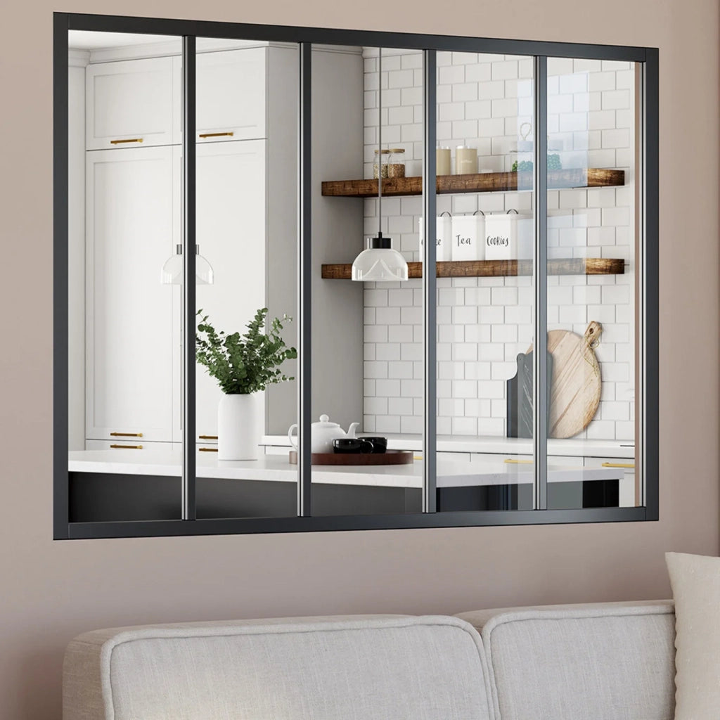 IDMarket - Baldacchino a 5 ante in metallo nero smaltato e vetro temperato L. 150 x H.108 cm
