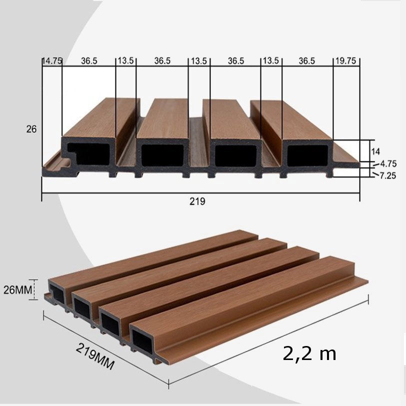 Listoni WPC Elegant 30m² per rivestimenti colore Rovere listone co-estruso 219x2200mm spessore 26mm