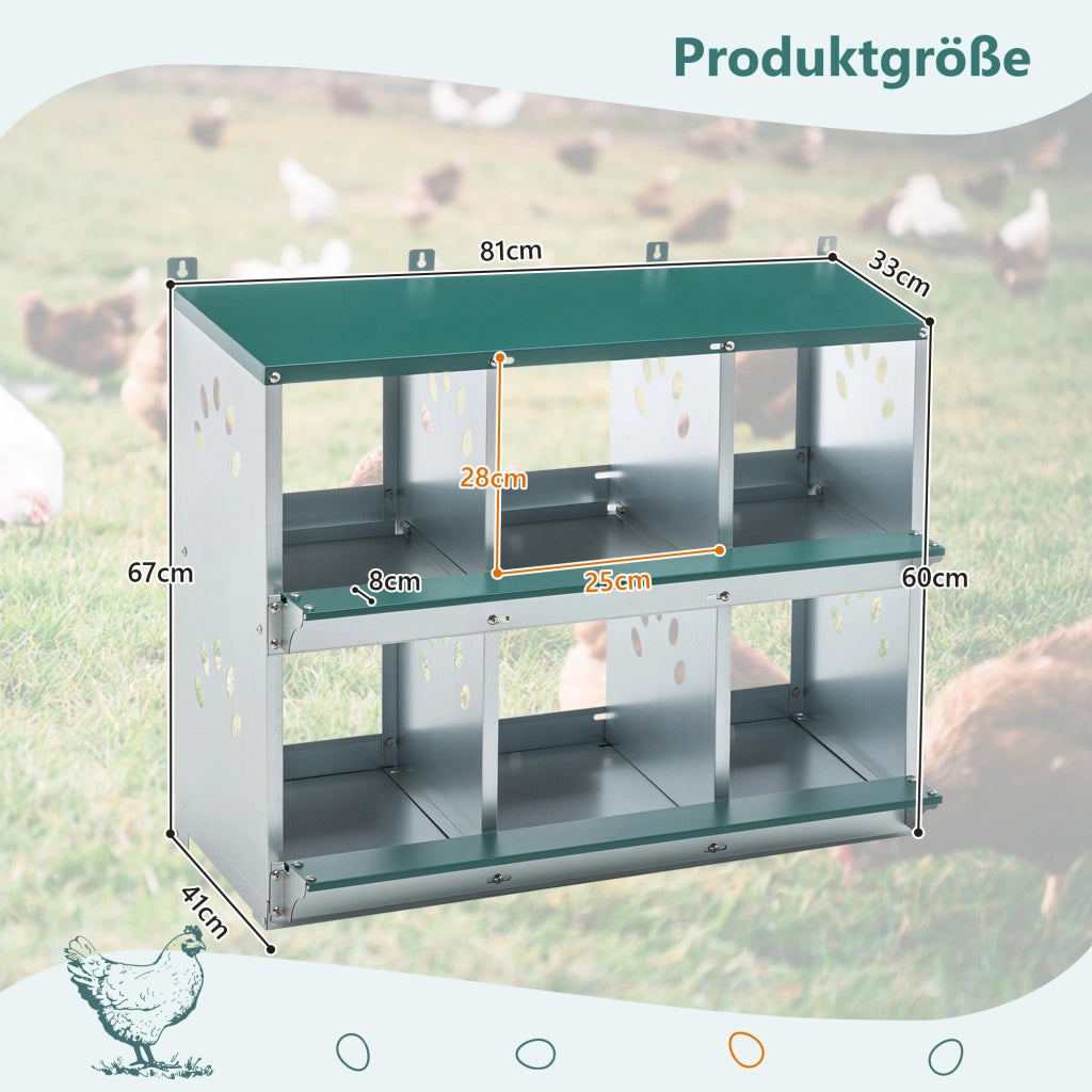 Nido per galline a 6 scomparti con design a 86¡ã per il rotolamento delle uova: i nidi individuali con fondo inclinato facilitano la raccolta e