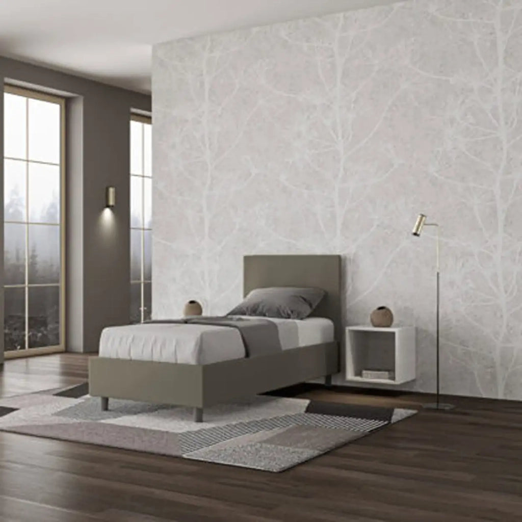 Letto singolo senza rete imbottito 80x190 similpelle cappuccino Adele