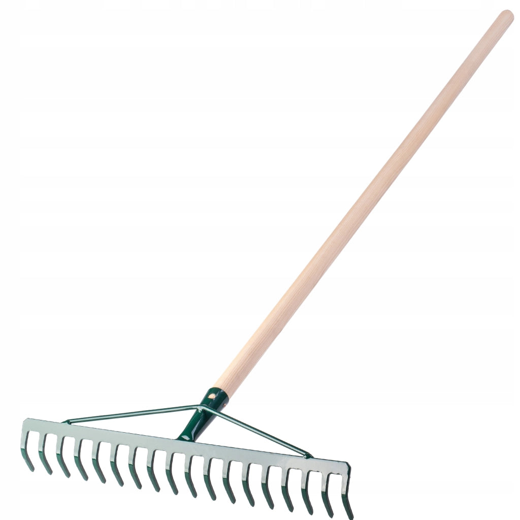 Rastrello per foglie KADAX, rastrello da giardino in metallo con manico, 137 cm, 18 denti