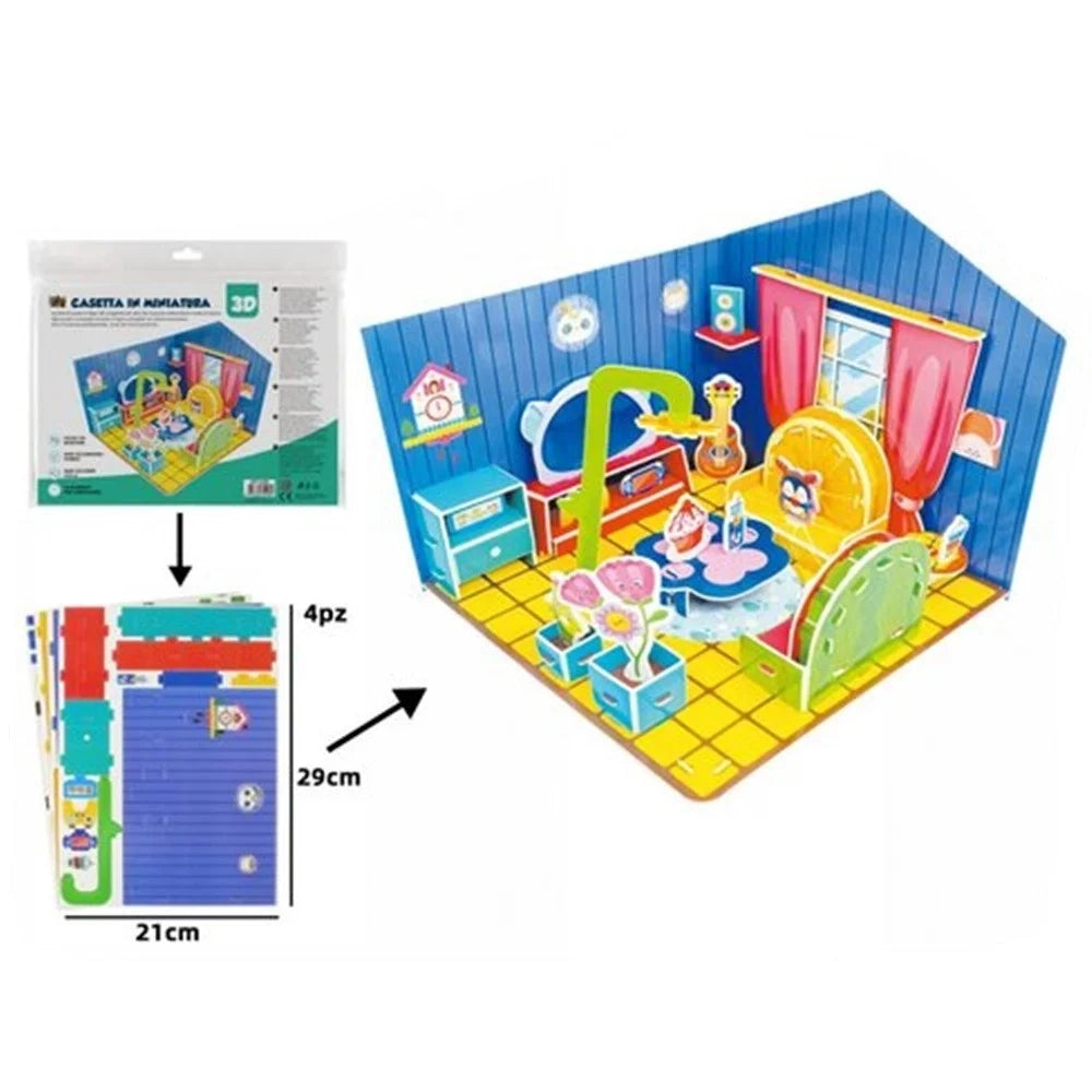 Trade Shop - Kit Puzzle 3d Forma Soggiorno Casetta In Miniatura Per Bambini Costruzione Fai Da Te 32406 -