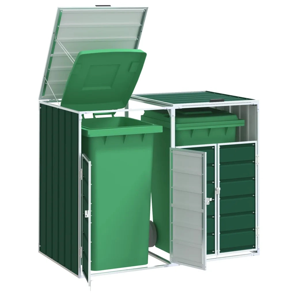 Copribidone con Ruote per 2 Bidoni Verde 144x81x113 cm Acciaio 4006175