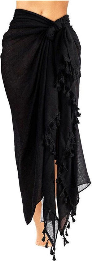 Scialle per donna - Scialli - Scialle con frange - Cappotto da sera - Stola - scialli e cappotti da sera - nero con Frange - elegante - leggero - tessuto da spiaggia - per Abito da sera, Urban, abbigliamento da sera - 180*110cm