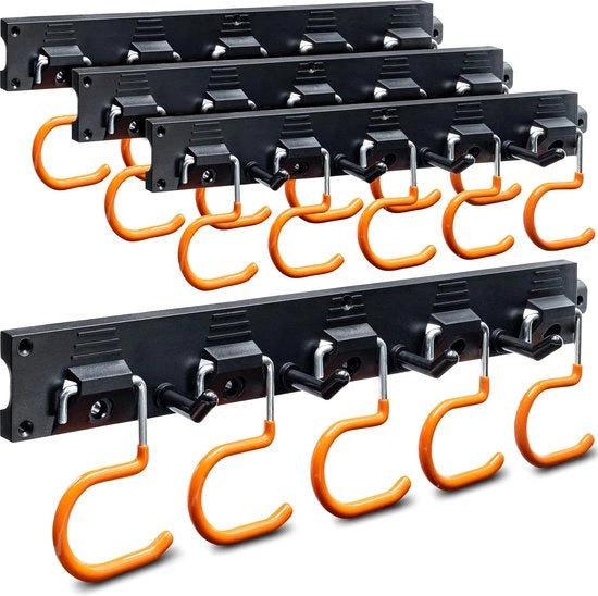 Supporto per attrezzi da giardino, 4 x 40 cm, supporto per attrezzi, supporto per attrezzi da parete con rivestimento in gomma antiscivolo, attrezzi da giardino, appoggio per garage, supporto per attrezzi da serra