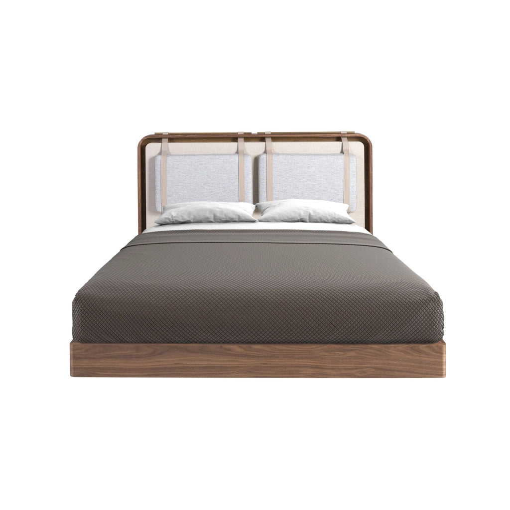 Letto in tessuto color beige e grigio