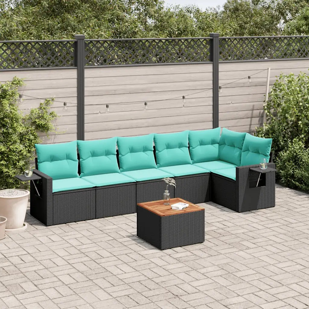 Set Divani da Giardino 7 pz con Cuscini Nero in Polyrattan 3224573