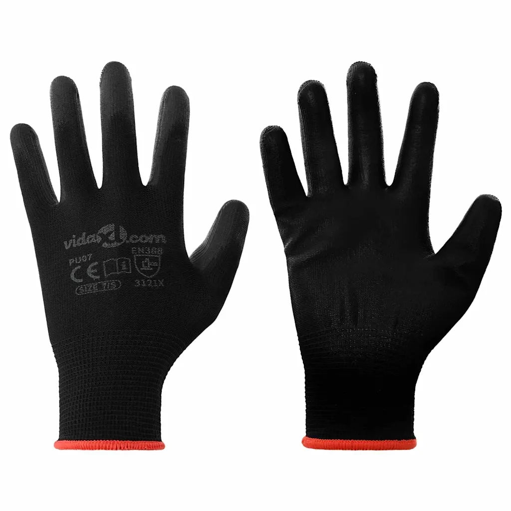 Guanti da Lavoro 12 pcs Nero 7 / S Poliestere 42020710