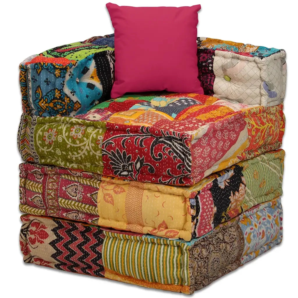 Pouf Modulare a 4 Posti in Tessuto Patchwork 244981