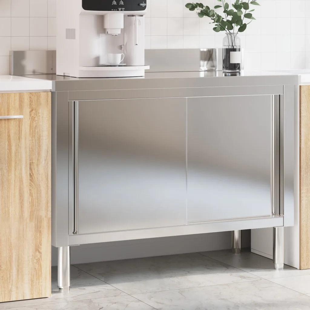Tavolo da Lavoro per Cucina con Ante Scorrevoli in Acciaio Inox 376441