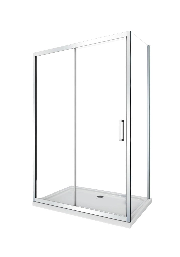 Box doccia angolare parete fissa e ANTA FISSA + PORTA scorrevole vetro 6 mm MISURA 65-67,5 ANTA FISSA + PORTA 105-110