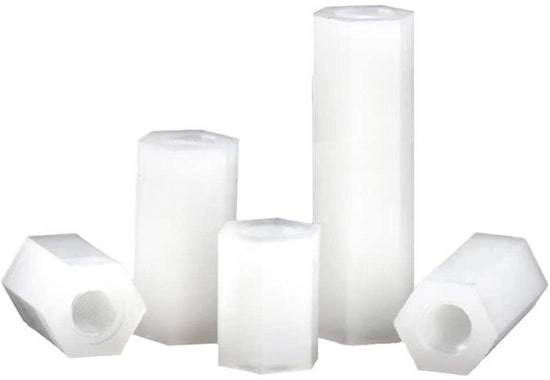 Spaziatori a sezione esagonale in nylon - 30 pezzi - bianchi - M3x20mm - per fissaggio - adatti a diverse applicazioni