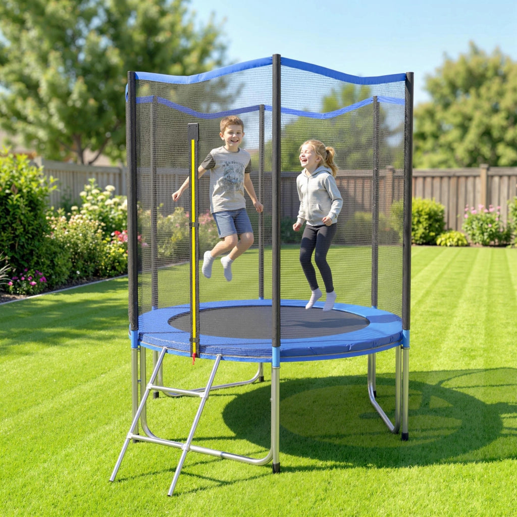 Trampolino Esterno per Bambini con Rete di Sicurezza e Scala ¨C Minimal ¨C ?183 cm Blu
