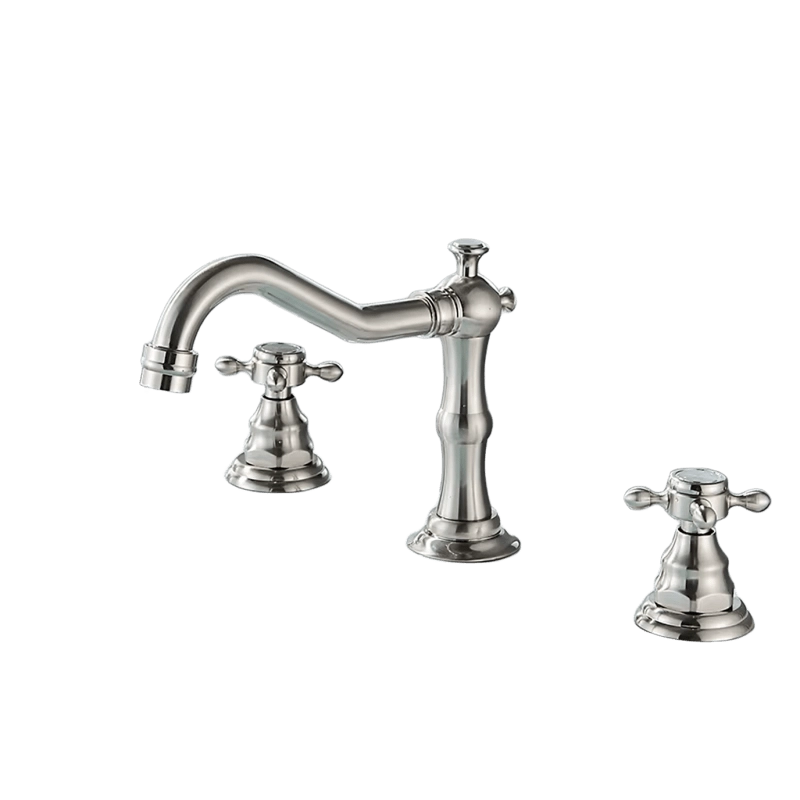 JULIAN | Rubinetto da bagno vintage a 3 fori argento spazzolato | Lavello in acciaio inossidabile retrò premium | Antico miscelatore 2 maniglie