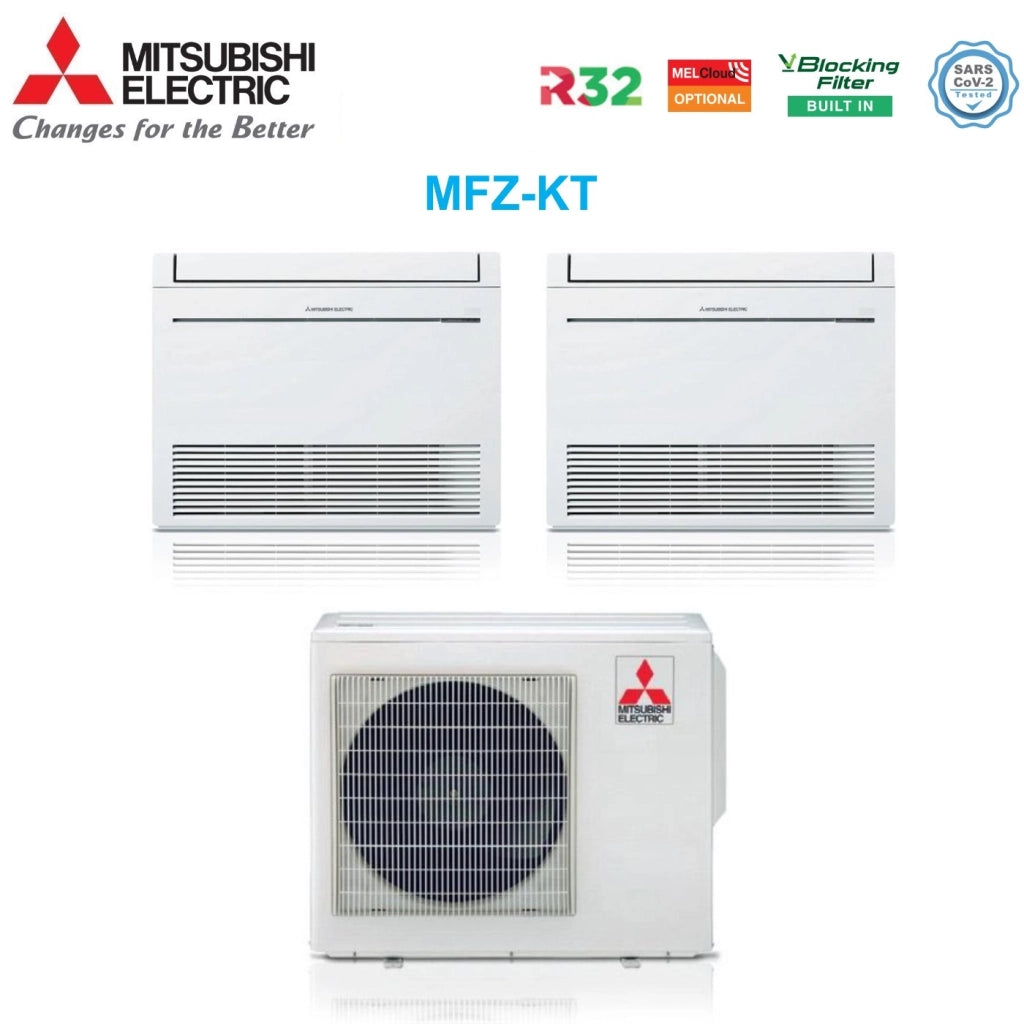 Climatizzatore Condizionatore Mitsubishi Electric Pavimento Dual Split Inverter serie MFZ-KT 12+12 con MXZ-2F53VF R-32 Wi-Fi Optional con Telecomando Incluso 12000+12000