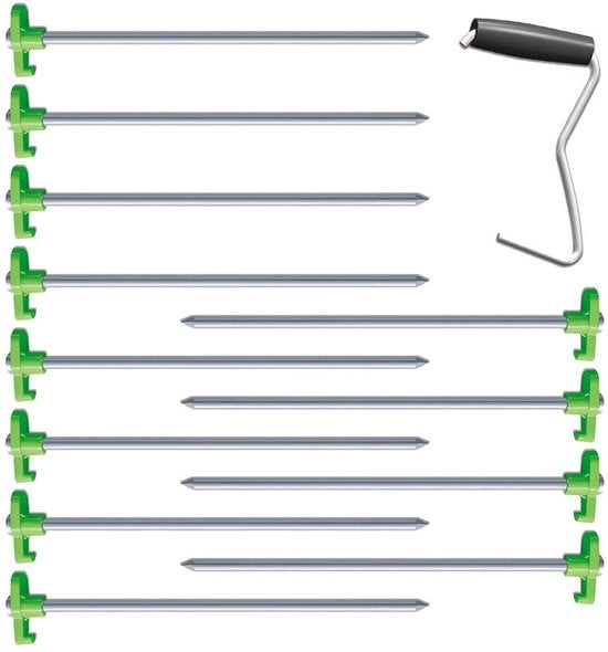 Haringen per tenda con funzione di illuminazione - 12 pezzi - Haringen a vite - Haringen per campeggio - 7 × 200 mm - Acciaio zincato e plastica - Stakke per tenda