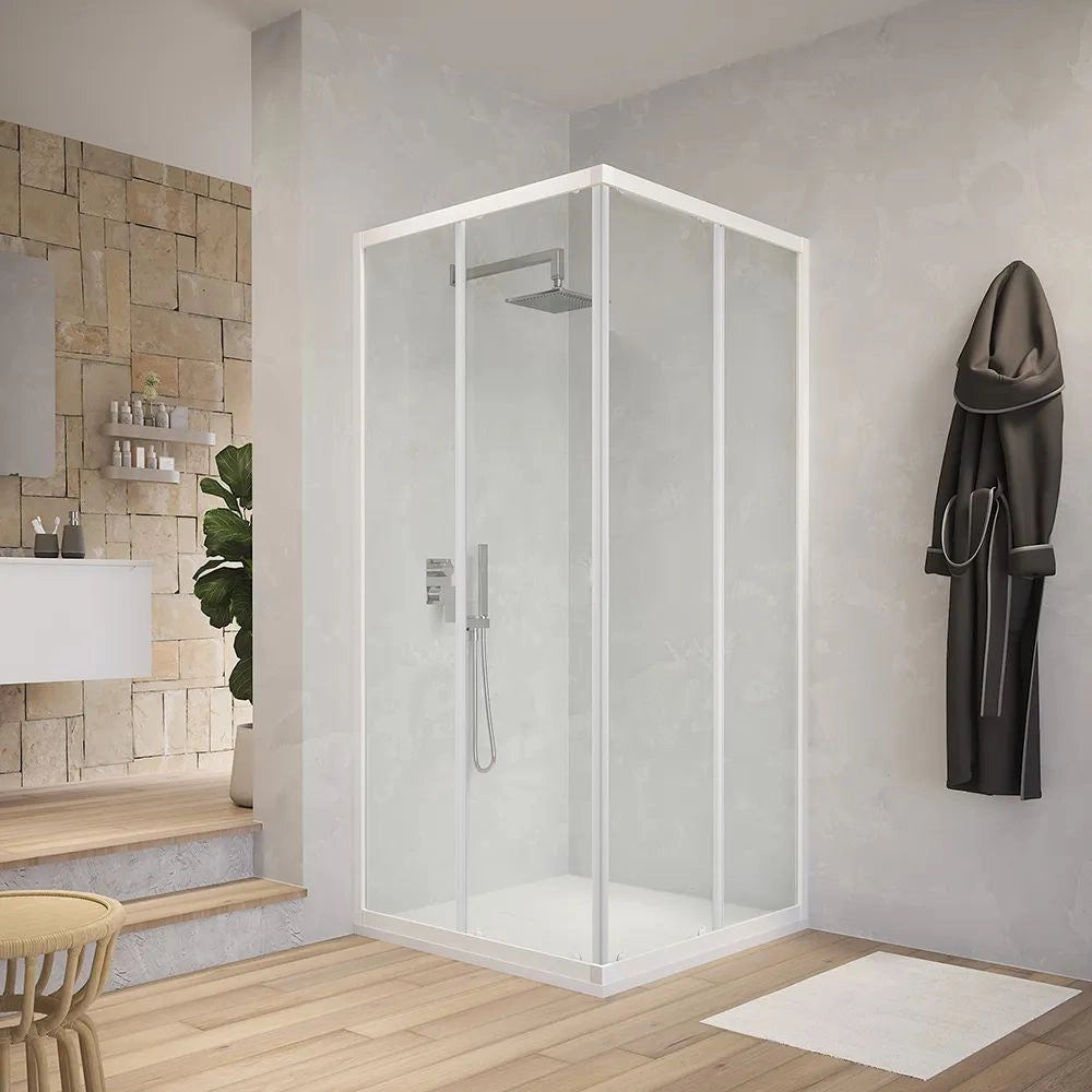 Box cabina doccia angolare con due ante scorrevoli in cristallo temprato trasparente *** misure 76.5-79.5x76.5-79.5xh...
