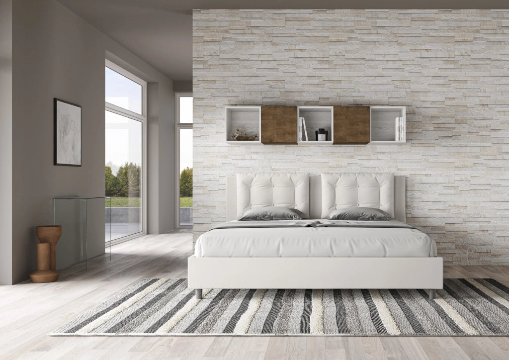 BS COM Letto contenitore imbottito 180x210 similpelle bianco