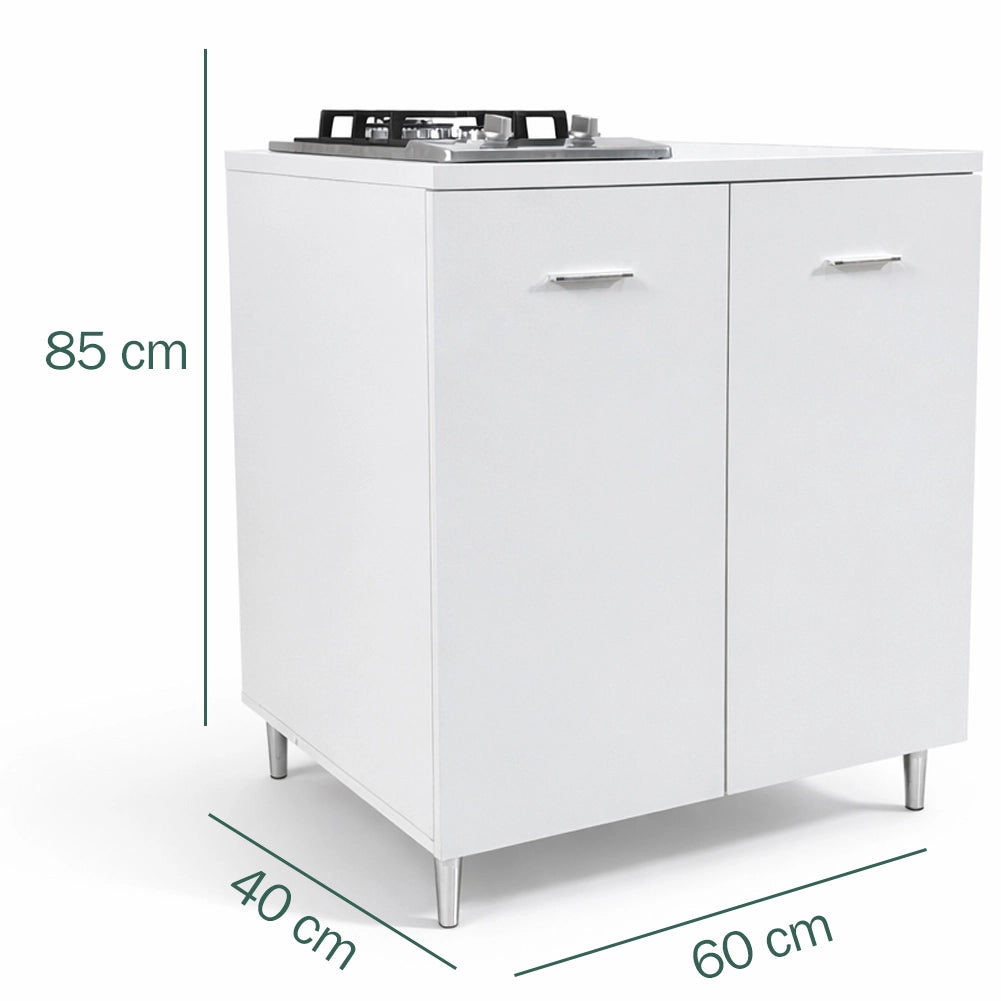 Cucina Completa 80x60x85cm Bianco Piano Cottura 2 Fuochi con Piastre in Ghisa