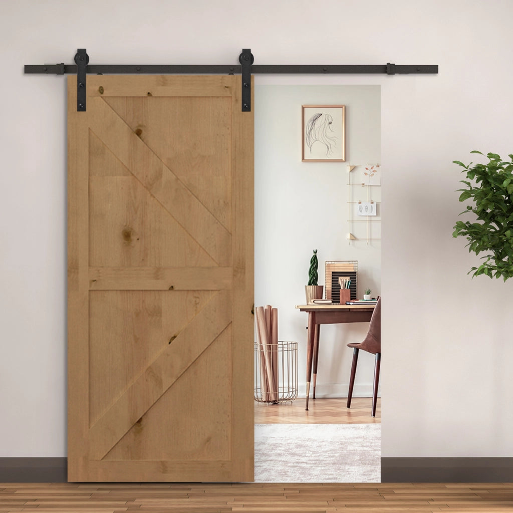 EasyComfort 200cm Binario per Porta Scorrevole Kit Accessori con Binario e Rulli Tappi in Stile Rustico Portata 90kg Acciaio al Carbone Nero