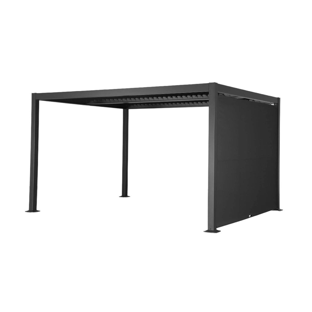 Pergola bioclimatica 3x4m in alluminio e acciaio + tenda 3m, antracite