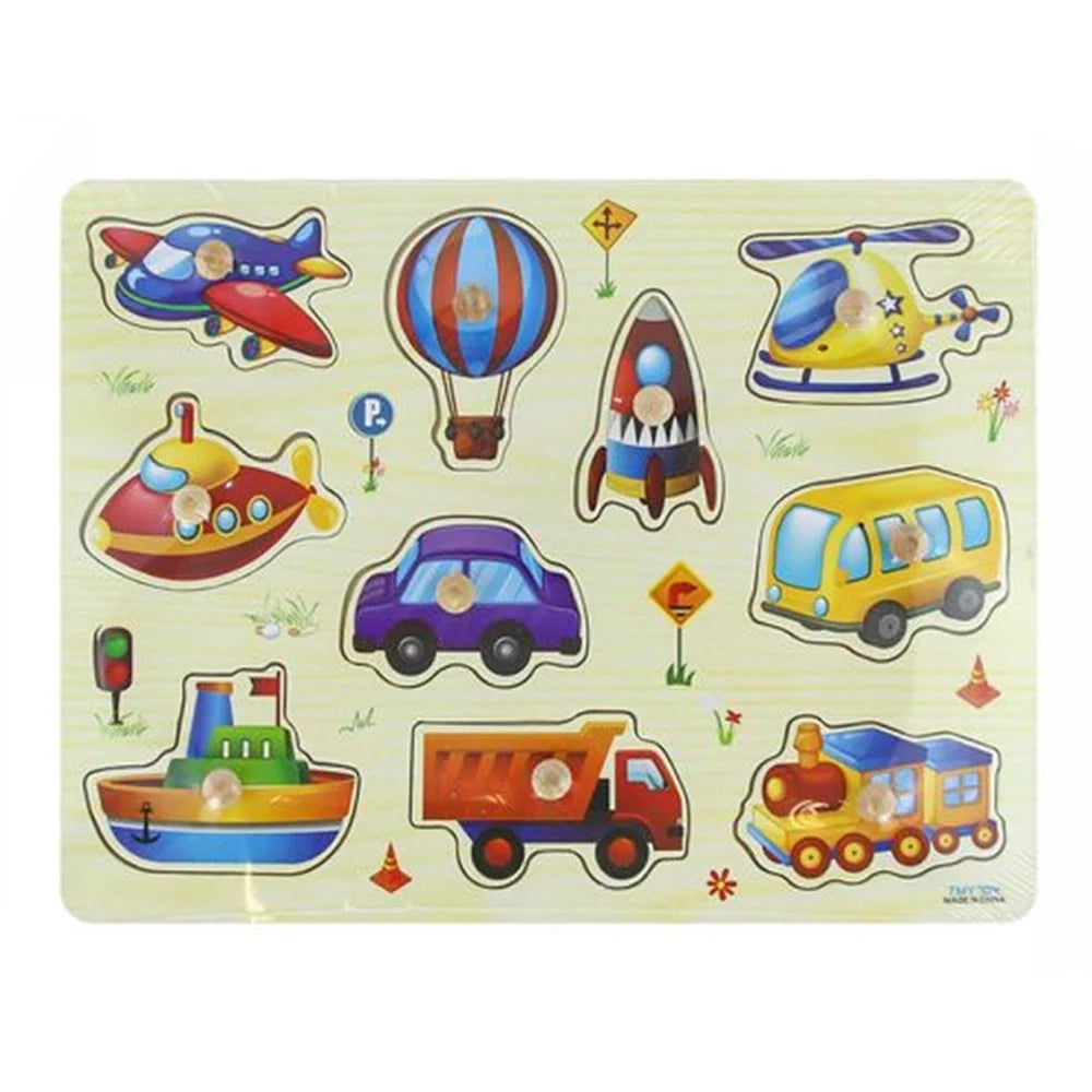 Trade Shop - Puzzle A Incastro Tema Mezzi Trasporto Gioco Educativo Legno Per Bambini Con Pomelli 07533 -
