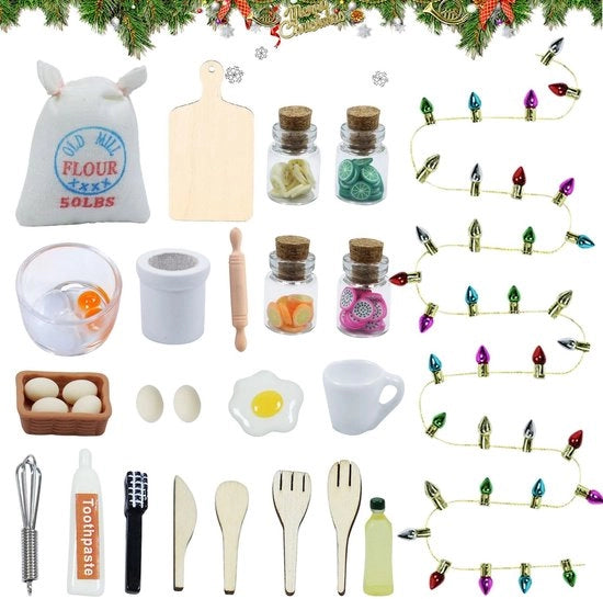 Accessori per Natale in miniatura - 27 pezzi - Servizio per gnomi - Decorazione fai da te - Sostenibile - Esperienza di gioco creativa - Accessori in miniatura