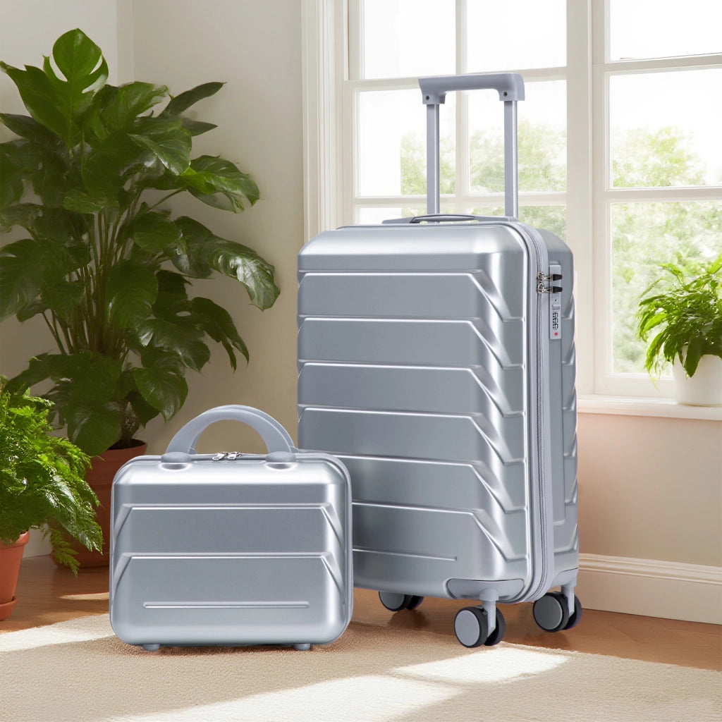 Set di valigie rigide in ABS con lucchetto a combinazione, ruote piroettanti 360°, manico telescopico silver 37 × 21 × 55 cm